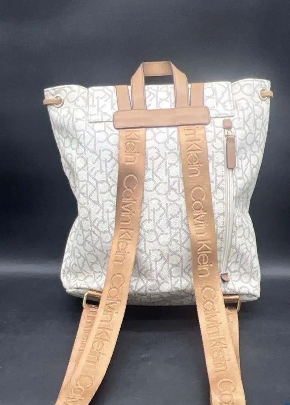 Calvin Klein White and Tan Logo Backpack